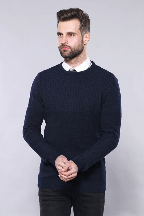 Circle Neck Navy Sweater - Wessi