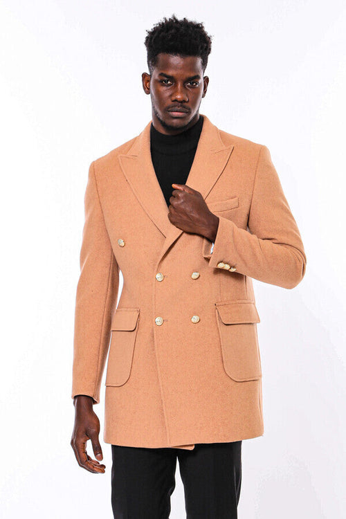 Cream Metal Buttoned Double Breasted Long Coat - Wessi