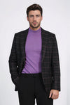 Checked Black Burgundy Men Blazer - Wessi