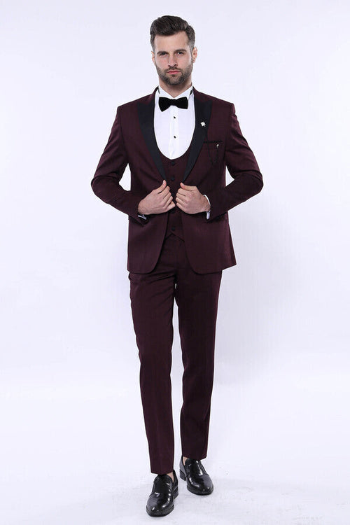 Detachable Lapel Burgundy Suit - Wessi