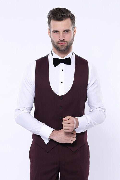 Detachable Lapel Burgundy Suit - Wessi