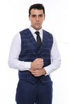 Double Breasted Plaid Blue Men Vest - Wessi