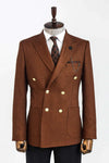 Double Breasted Slim Fit Brown Men Blazer - Wessi