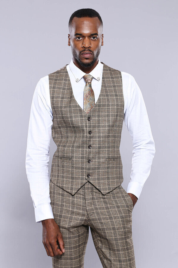 Checked Beige Vest | Wessi