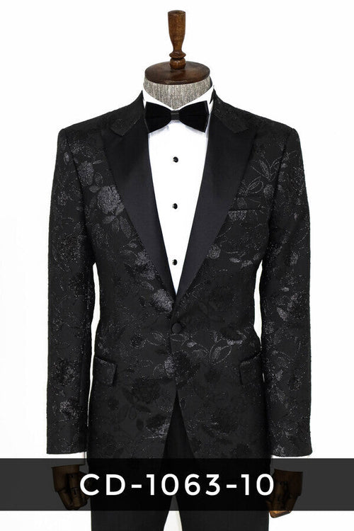Floral Patterned Black Men Prom Blazer - Wessi
