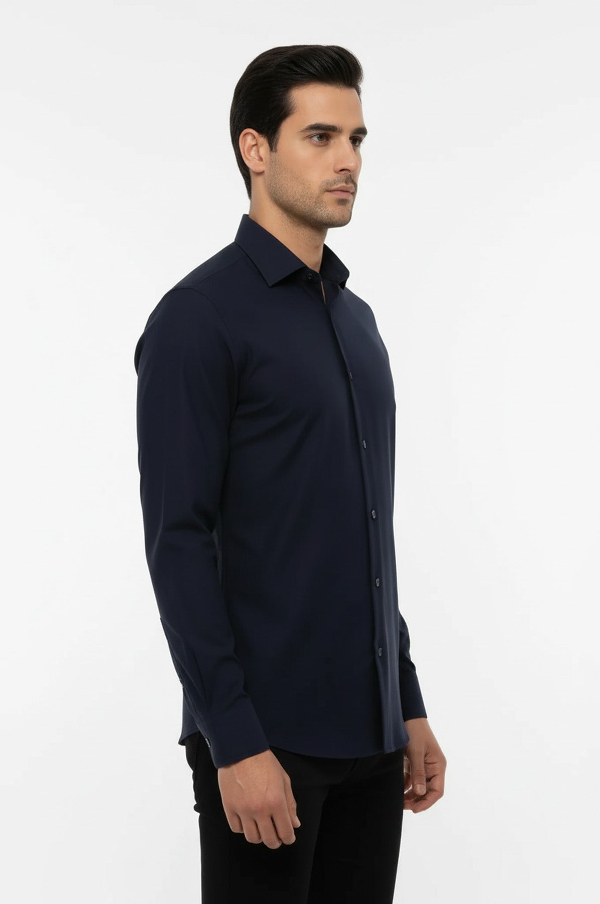 Plain Long Sleeves Regular Fit Navy Blue Men Shirt - Wessi