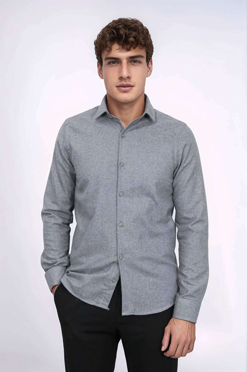 Plain Slim Fit Grey Men Lumberjack Men Shirt - Wessi