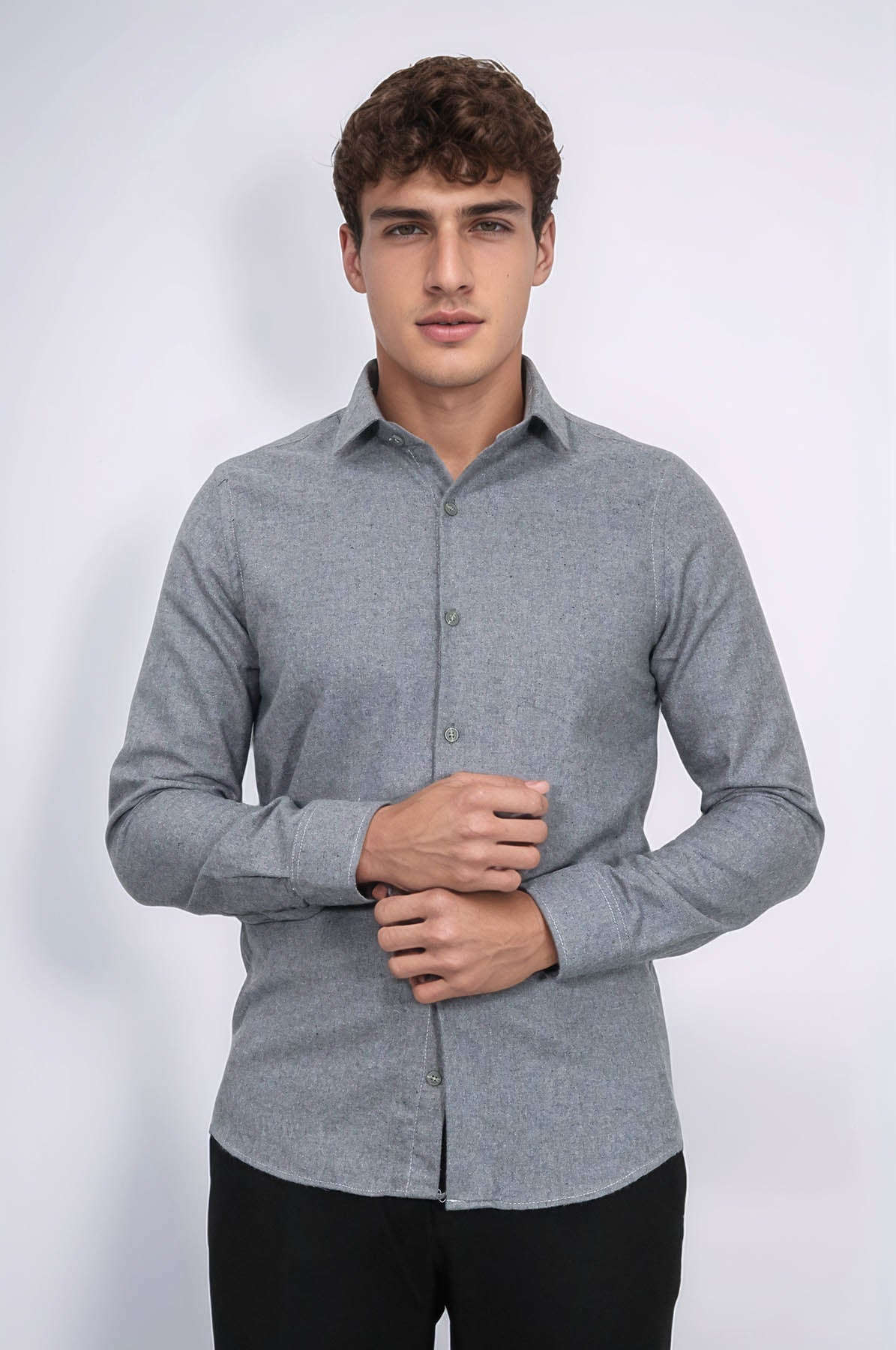 Plain Slim Fit Grey Men Lumberjack Men Shirt - Wessi