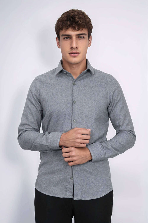 Plain Slim Fit Grey Men Lumberjack Men Shirt - Wessi