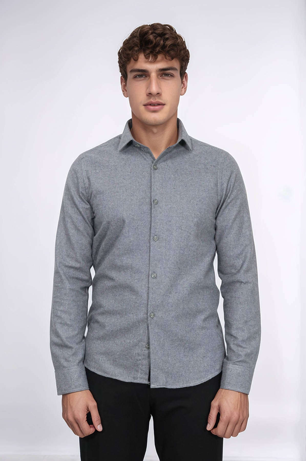 Plain Slim Fit Grey Men Lumberjack Men Shirt - Wessi