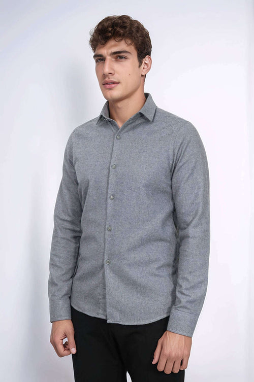 Plain Slim Fit Grey Men Lumberjack Men Shirt - Wessi