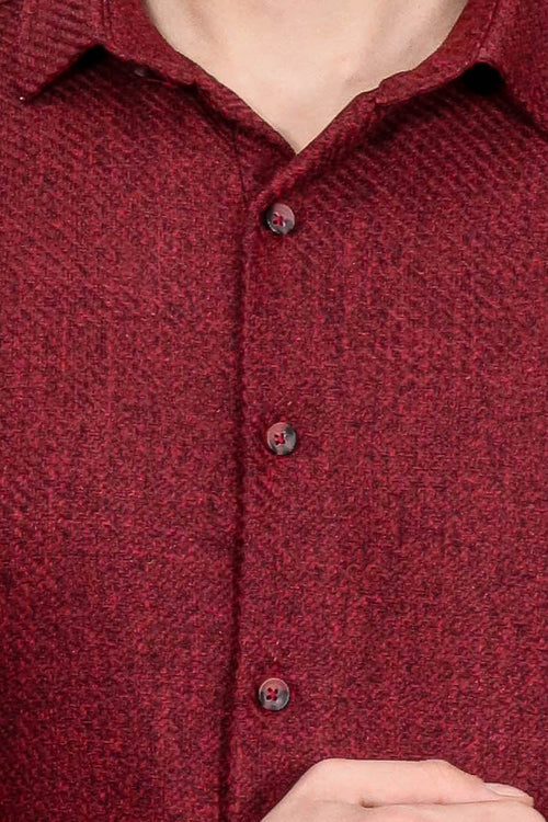 Slim Fit Cotton Plain Burgundy Men Lumberjack Shirt - Wessi