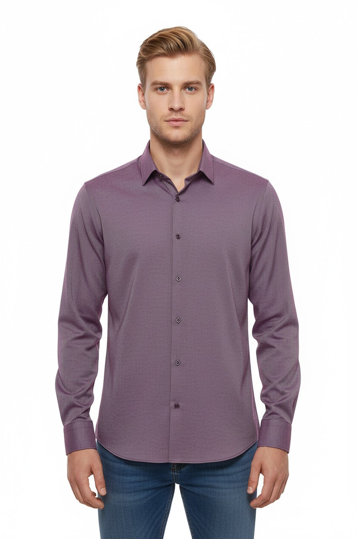 Burgundy Patterned Long Sleeve Shirt - Wessi
