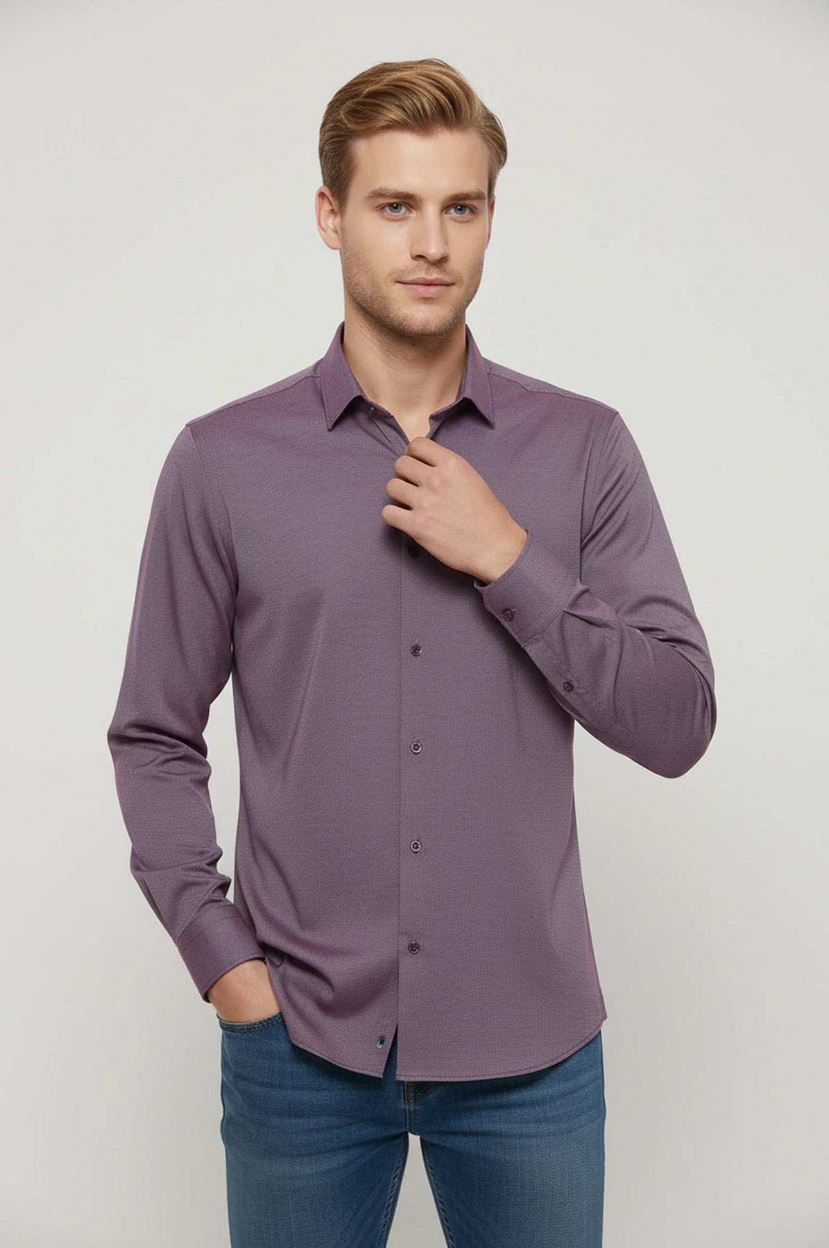 Burgundy Patterned Long Sleeve Shirt - Wessi