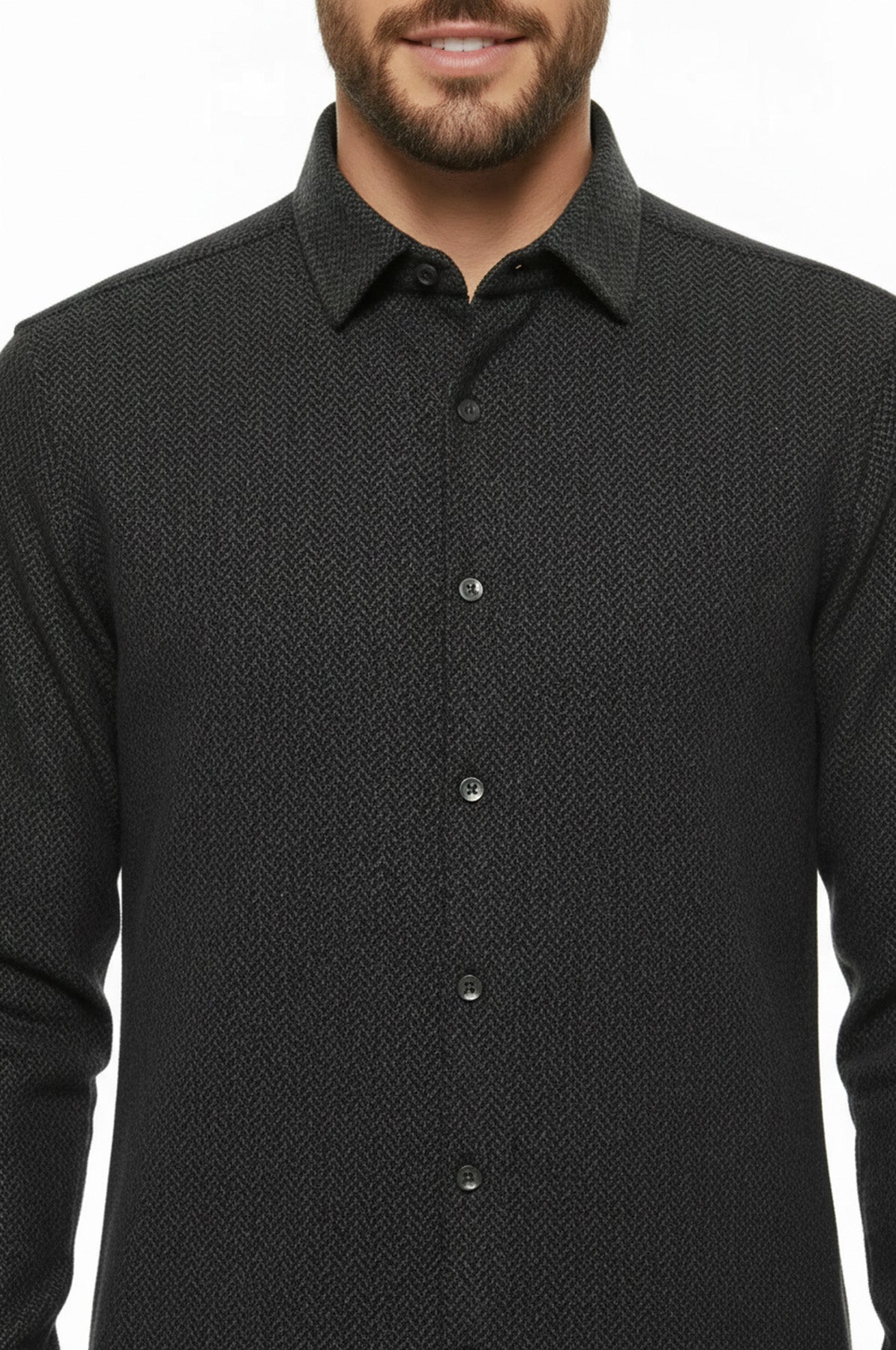 Herringbone Pattern Thick Dark Green Men Lumberjack Shirt - Wessi
