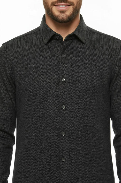 Herringbone Pattern Thick Dark Green Men Lumberjack Shirt - Wessi