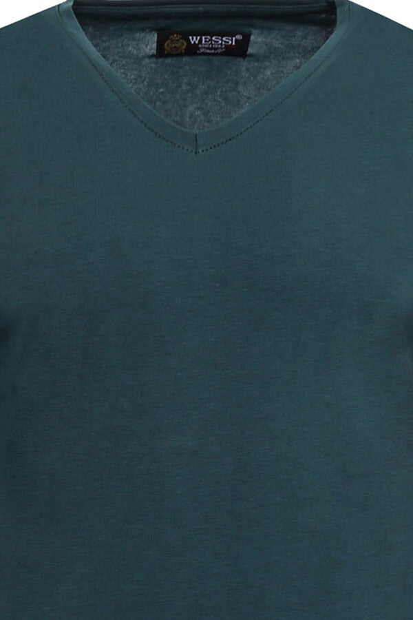 Green V Neck Plain Sweatshirt - Wessi