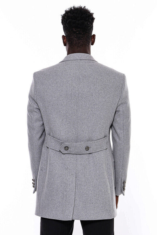 Grey Metal Buttoned Double Breasted Long Coat - Wessi