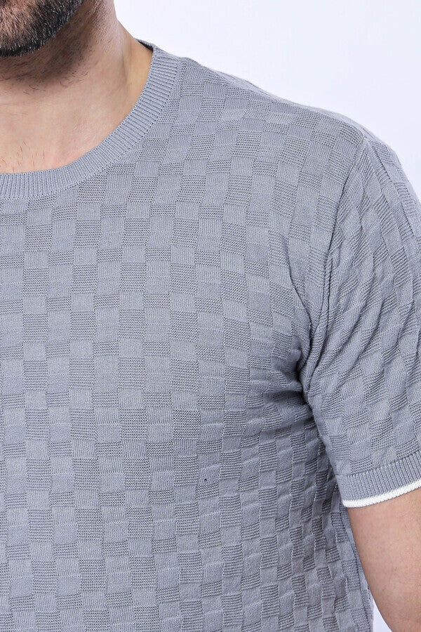 Grey Patterned Tricot Knitted T-Shirt - Wessi