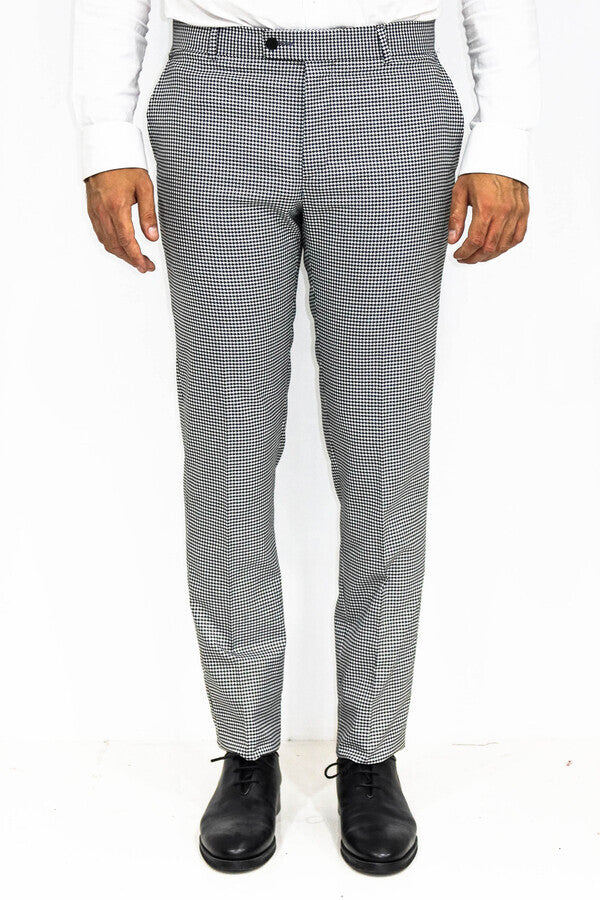 Houndstooth Patterned Black Men Pants - Wessi