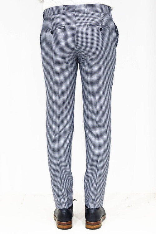 Houndstooth Patterned Blue Men Pants - Wessi