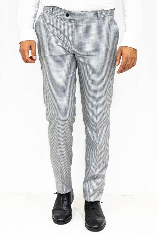 Houndstooth Patterned Grey Men Pants - Wessi