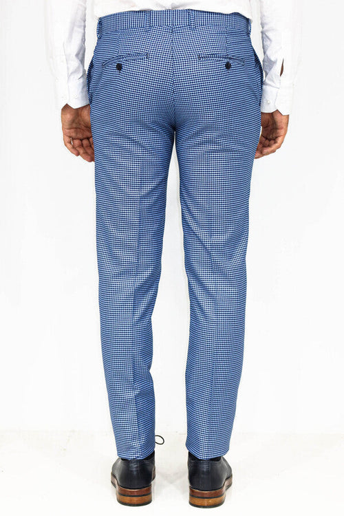 Houndstooth Patterned Indigo Blue Men Pants - Wessi