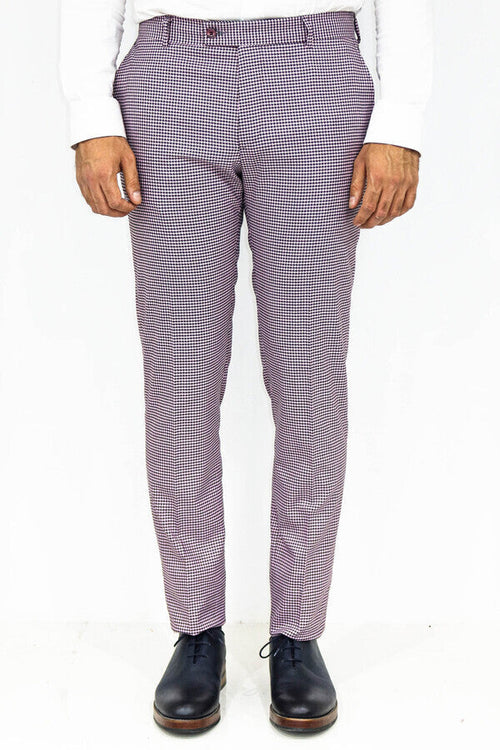 Houndstooth Patterned Light Purple Men Pants - Wessi