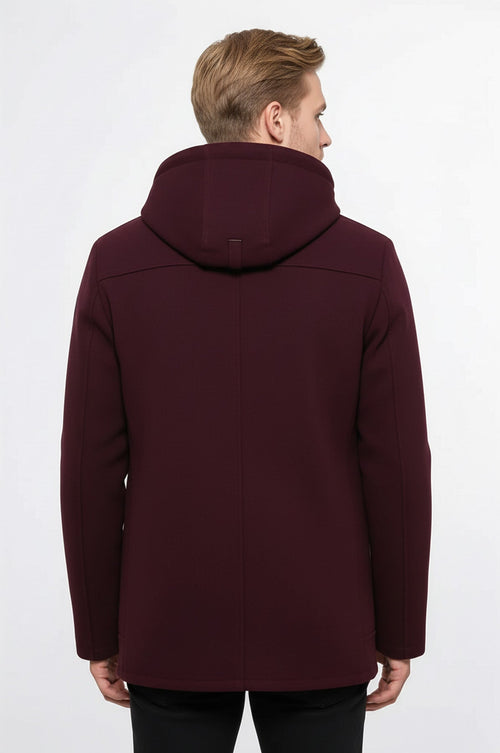 Zippered Sleeve Hooded Burgundy Coat - Wessi