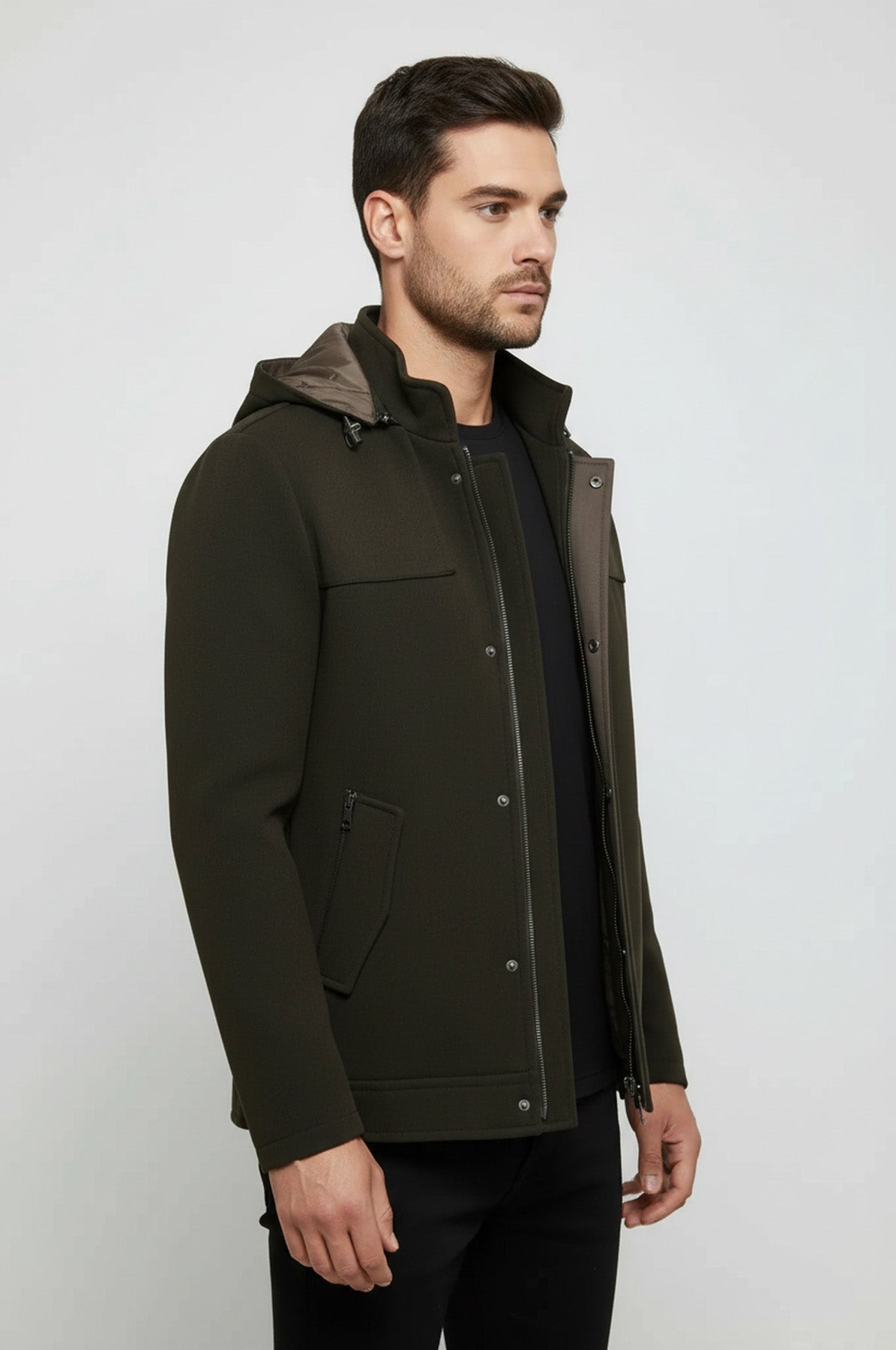 Zippered Sleeve Hooded Green Coat - Wessi