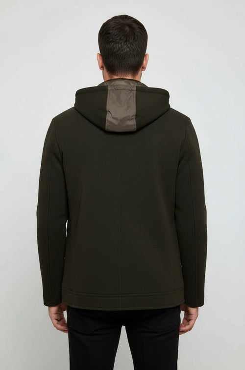 Zippered Sleeve Hooded Green Coat - Wessi
