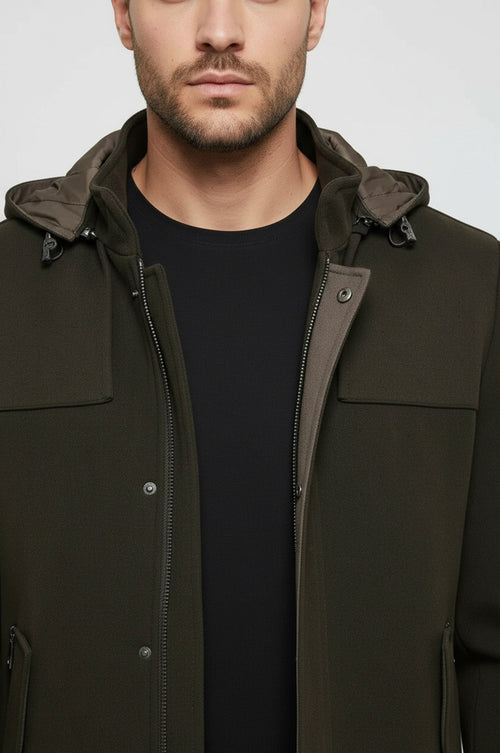 Zippered Sleeve Hooded Green Coat - Wessi