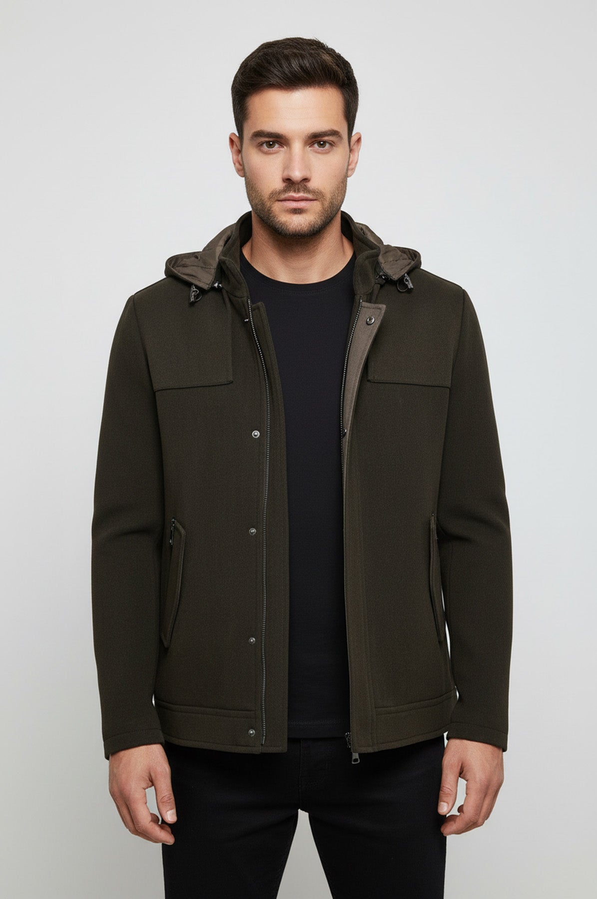 Zippered Sleeve Hooded Green Coat - Wessi