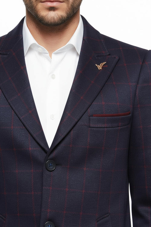 Plaid Navy Blue Men Coat - Wessi