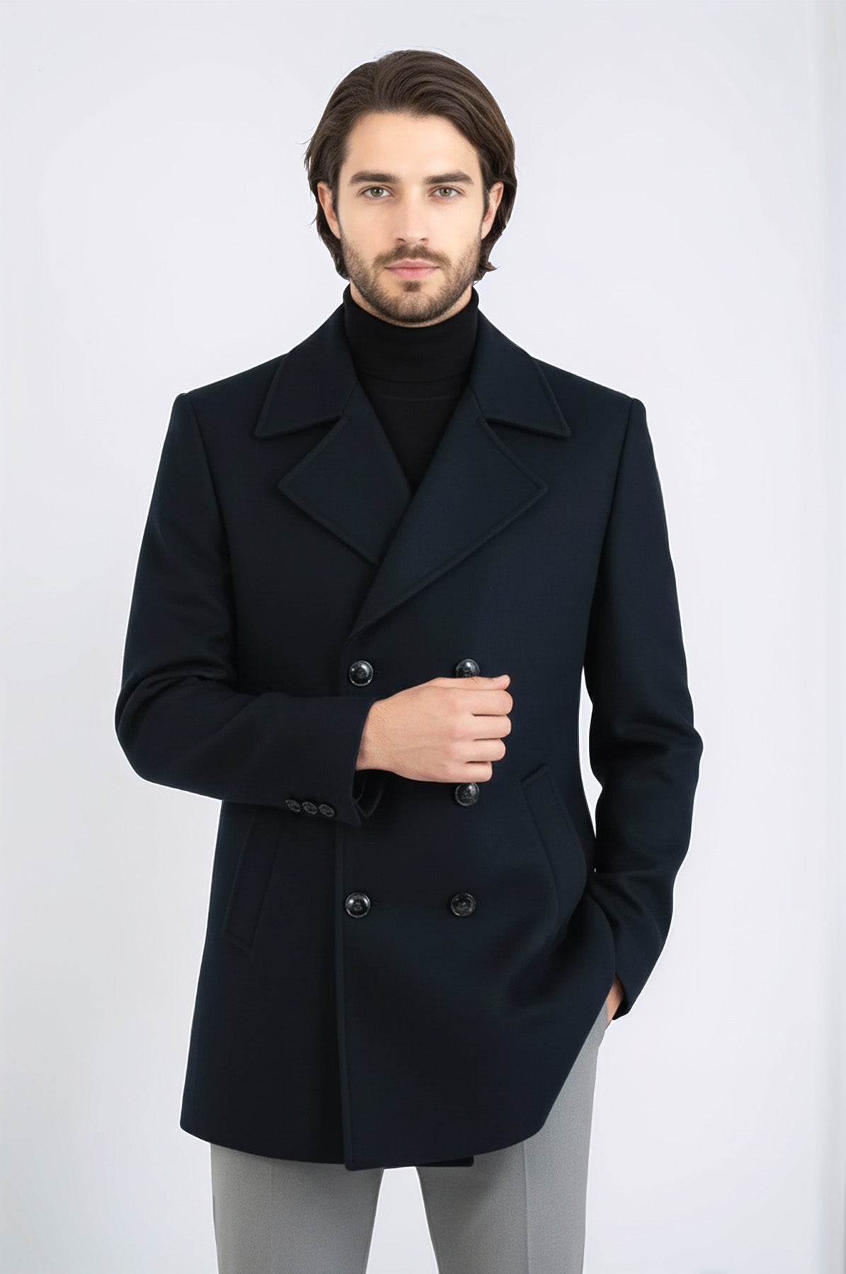 Double Breasted Wide Lapel Cachet Green Men Coat - Wessi