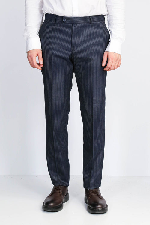 Navy Striped Modern Fit Dress Trousers – Wessi