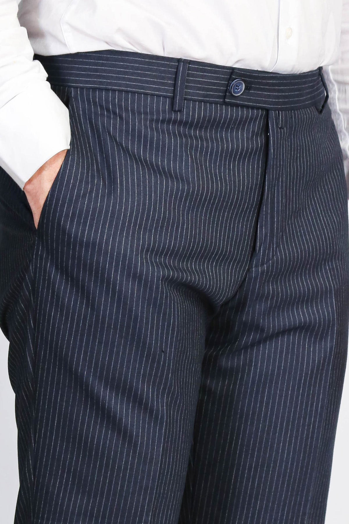 Navy Striped Modern Fit Dress Trousers – Wessi