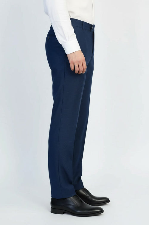 Navy Micro Patterned Slim Fit Fabric Trousers – Wessi