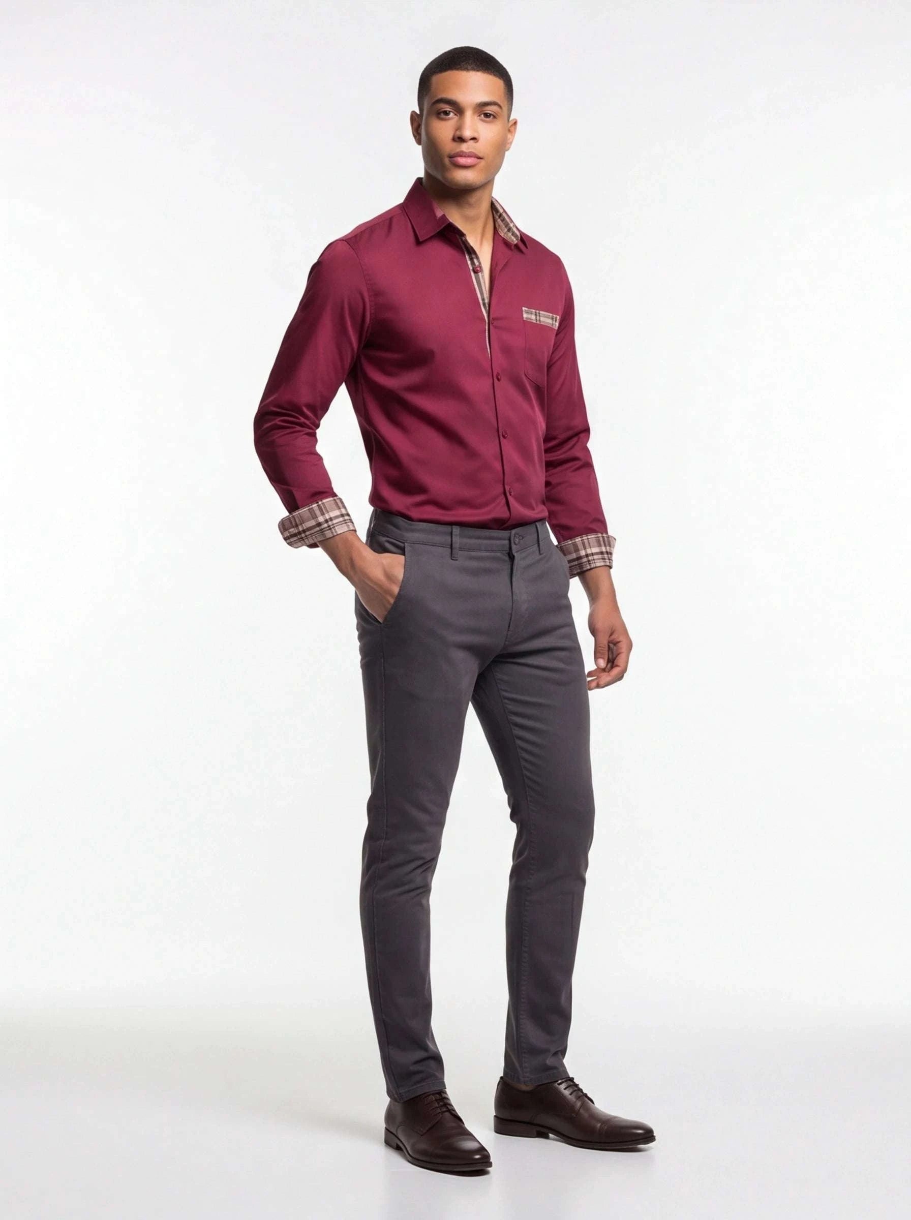 Men's Formal Slim Fit Long Sleeve Button-Up Shirt with Pocket Koala Sydney 