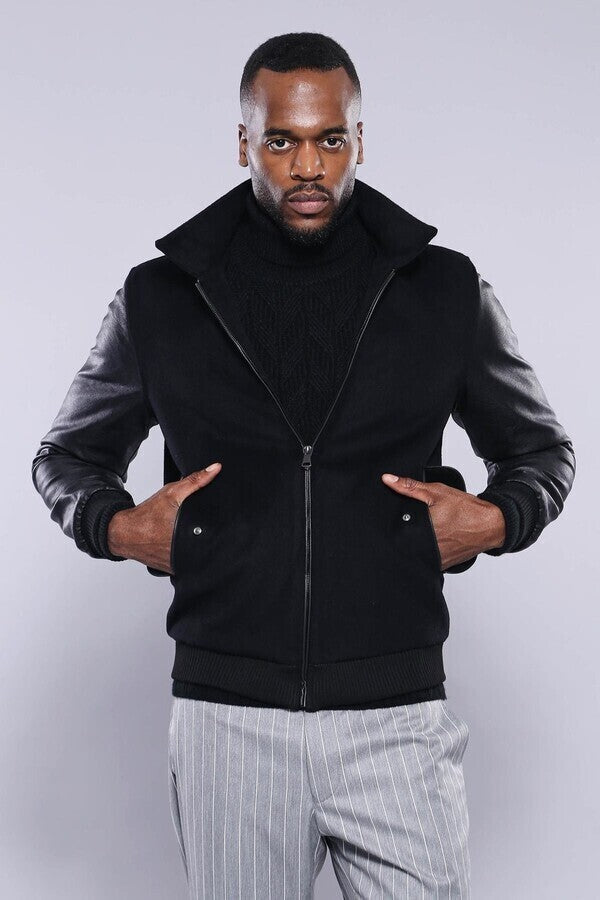 Leather Sleeve Black Cachet Coat | Wessi