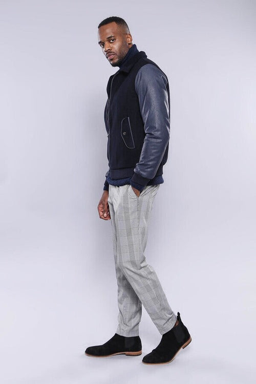 Leather Sleeve Navy Blue Cachet Coat | Wessi