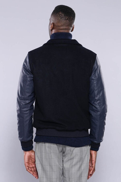 Leather Sleeve Navy Blue Cachet Coat | Wessi