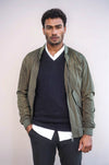 Zippered Flap Pockets Khaki Men Bomber Coat - Wessi