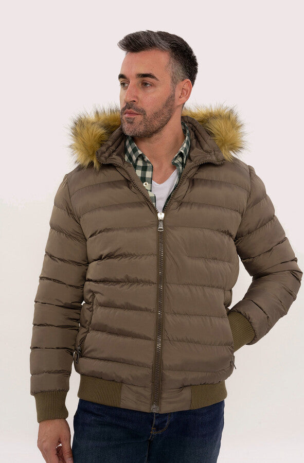 Men's Brown Down coat with Fur | Wessi