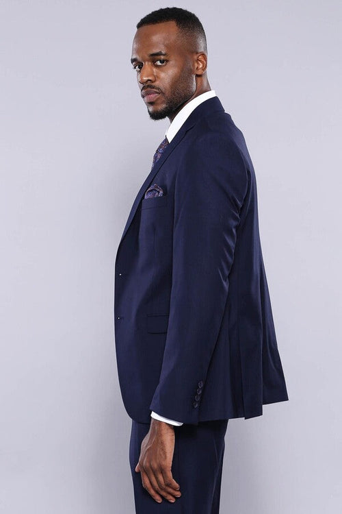 Navy Blue Plain 3-Piece Suit with Vest | Wessi