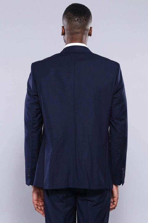 Navy Blue Plain 3-Piece Suit with Vest | Wessi