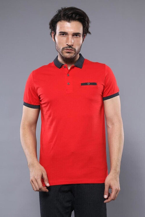 Navy Detailed Men's Polo Shirt Red | Wessi