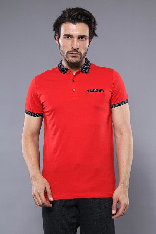 Navy Detailed Men's Polo Shirt Red | Wessi