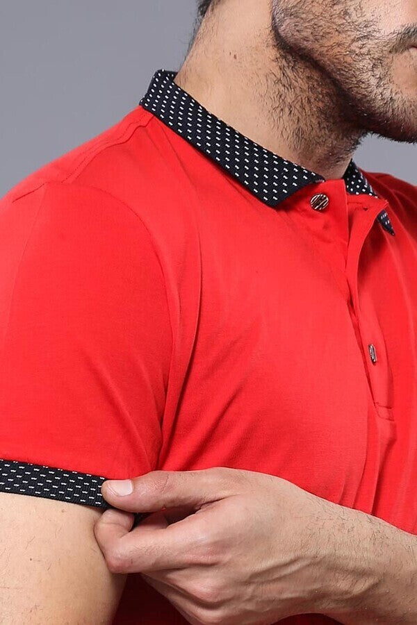Navy Detailed Men's Polo Shirt Red | Wessi