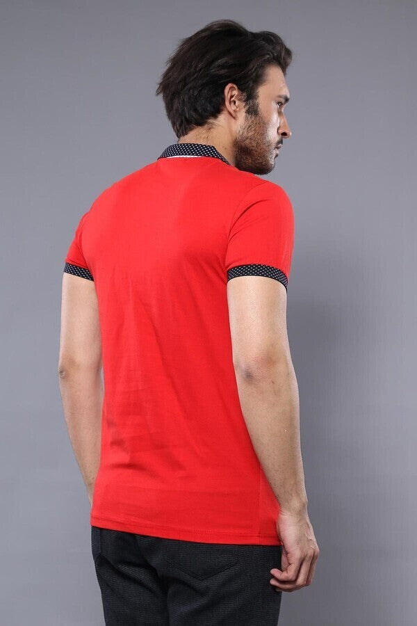 Navy Detailed Men's Polo Shirt Red | Wessi